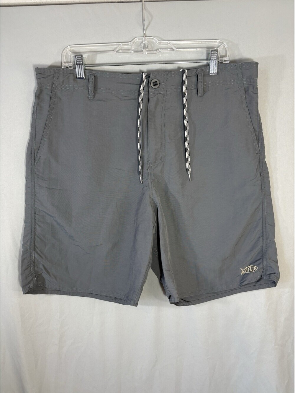 AFTCO Mens 36 Fishing Shorts Gray Nylon 7” Inseam Drawstring Boating Quick Dry